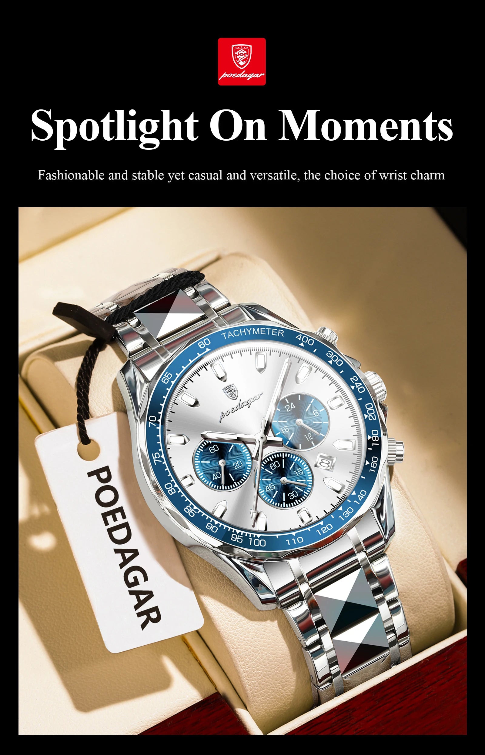 POEDAGAR Luxury Brand Men Watch Waterproof Luminous Stainless Steel Men's Watches Chronograph Date Quartz Business Watch For Man