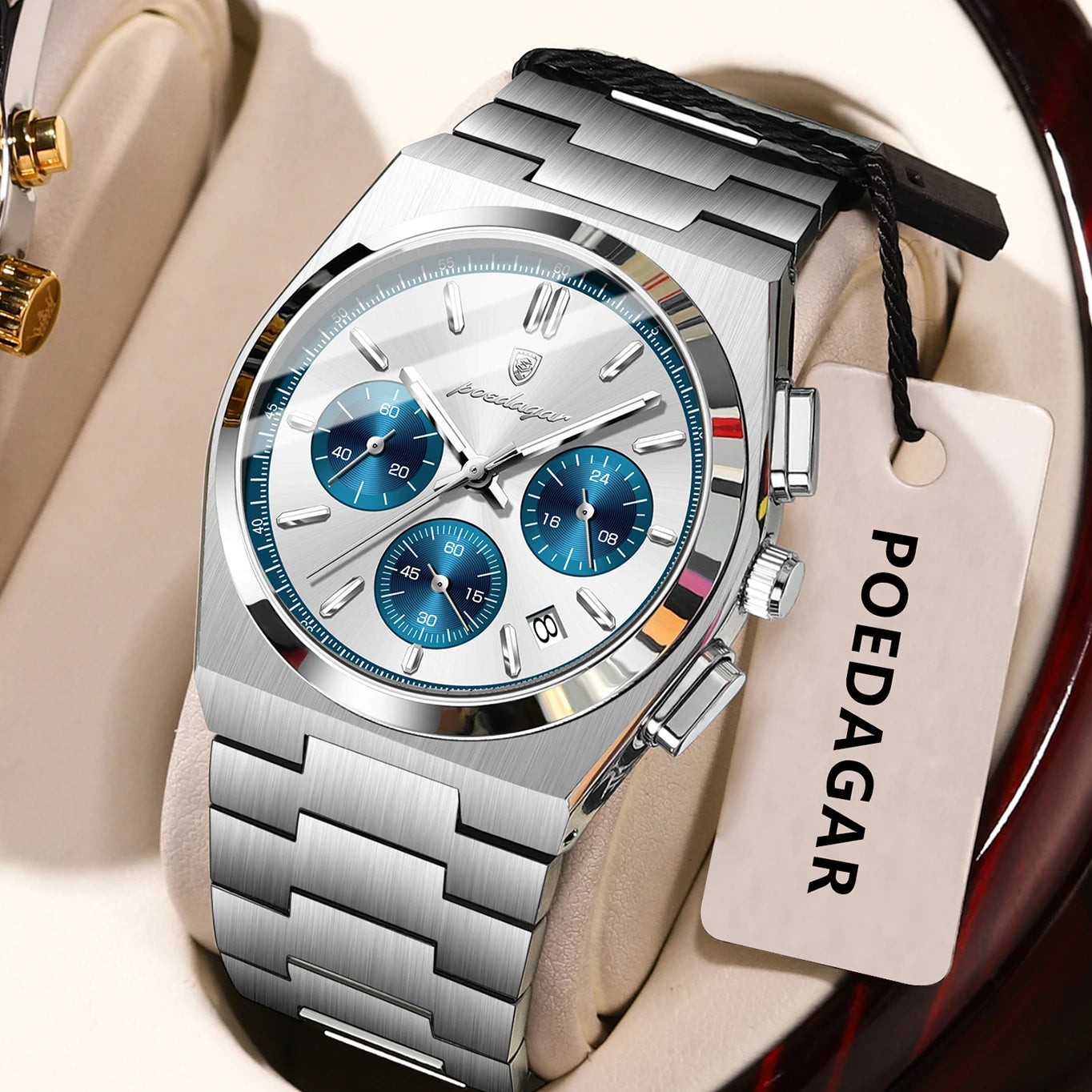 POEDAGAR Luxury Man Watch Chronograph Date Stainless Steel Sport Men Wristwatch Waterproof Luminous Fashion Quartz Men's Watches