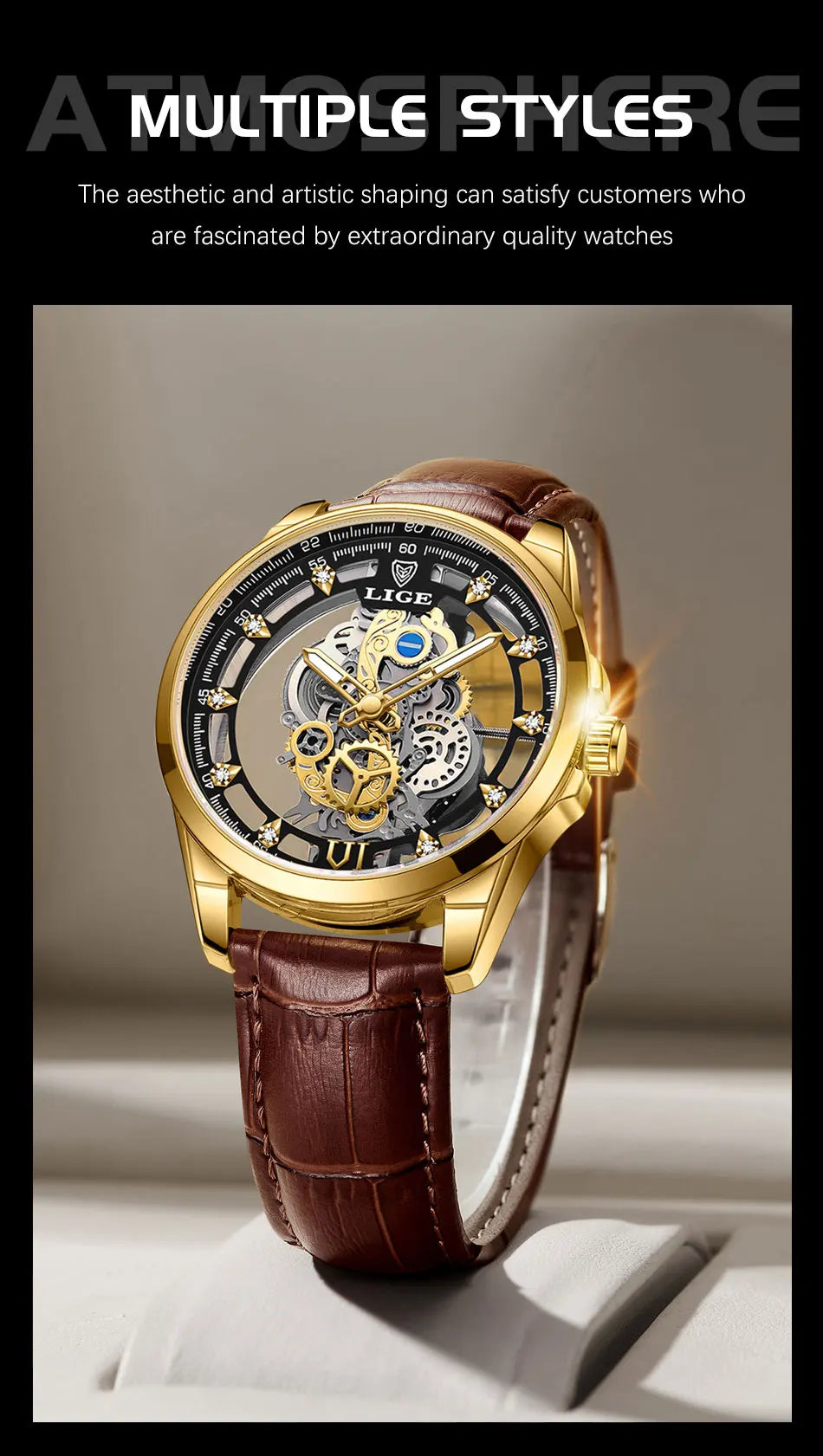 2026 LIGE Men Watch Skeleton Automatic Quartz Watch Gold Skeleton Vintage Man Watch Mens Watches Top Brand Luxury часы мужские