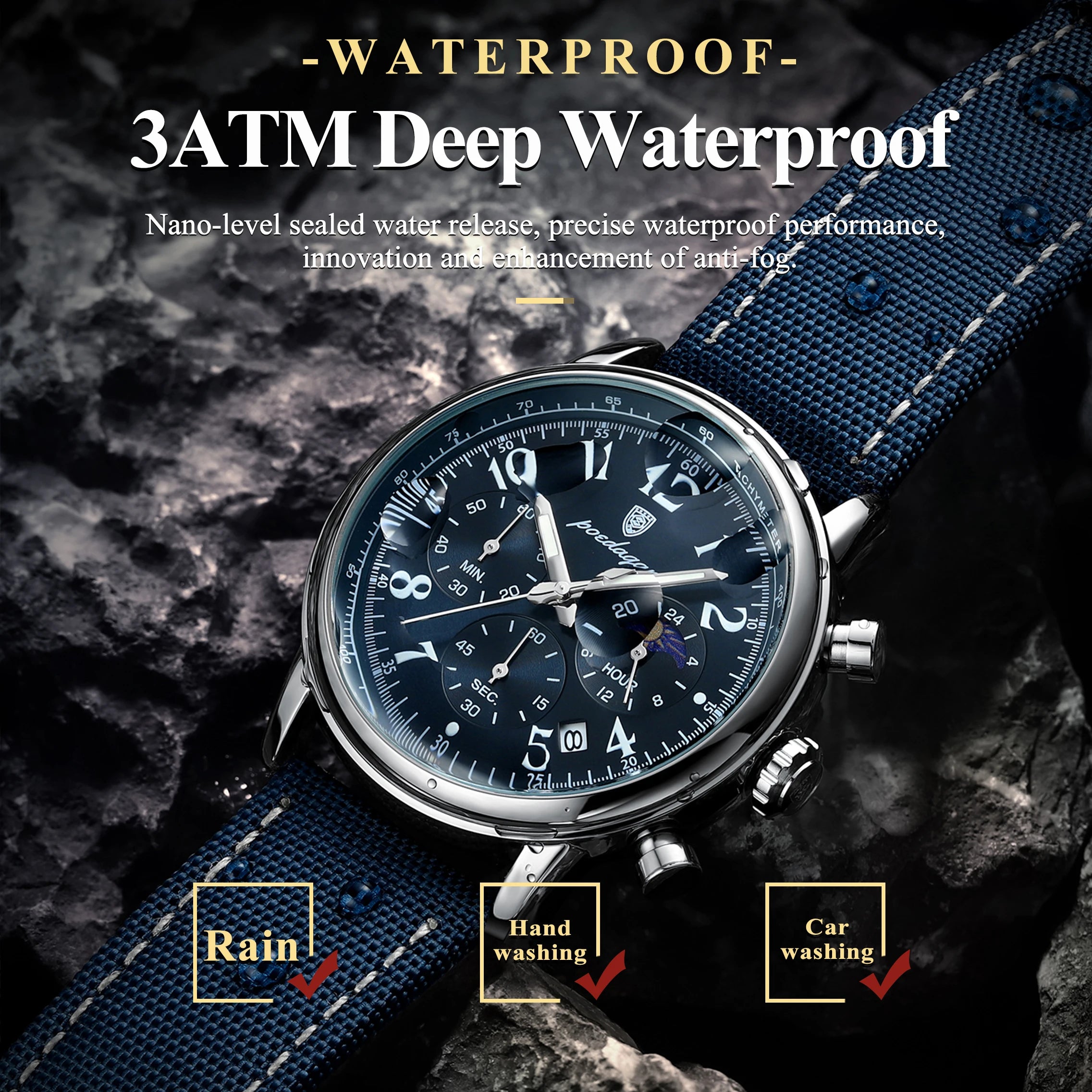 POEDAGAR Luxury Sports Military Men Watch Waterproof Luminous Chronograph Nylon Leather Date Man Wristwatch Quartz Men's Watches