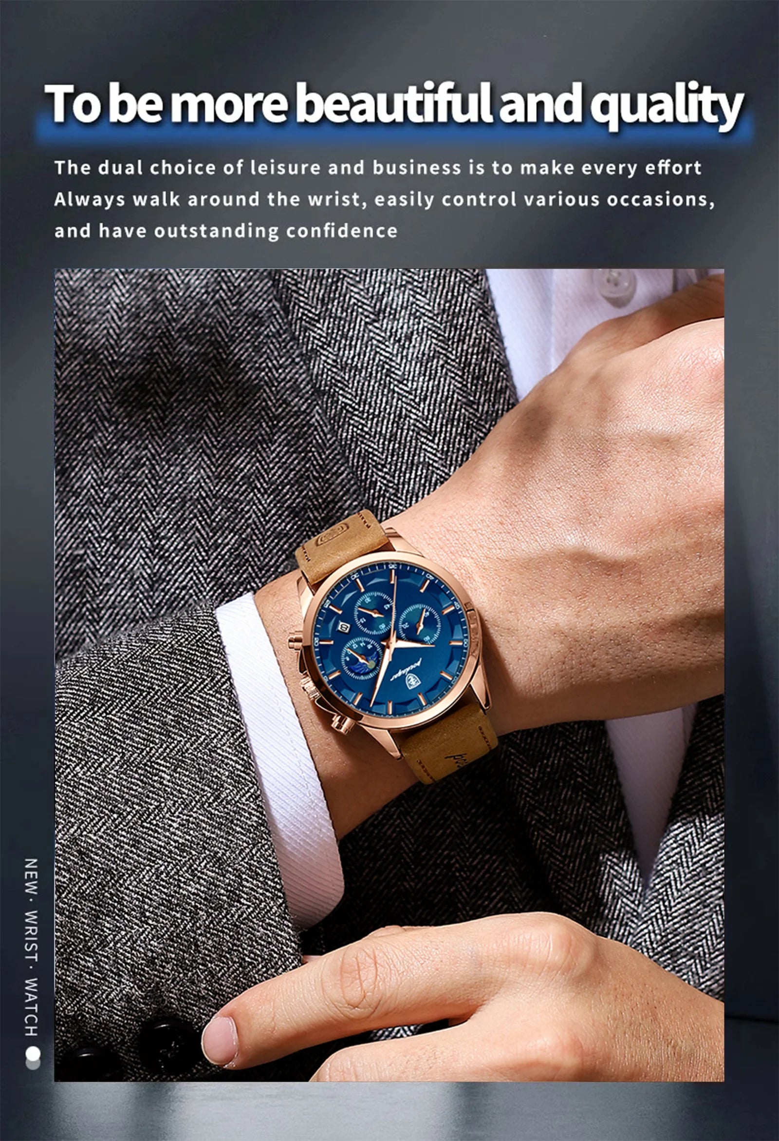 POEDAGAR Sports Luxury Men Quartz Watch Waterproof Chronograph Luminous Date Man Wristwatch Business Leather Men's Watches Clock