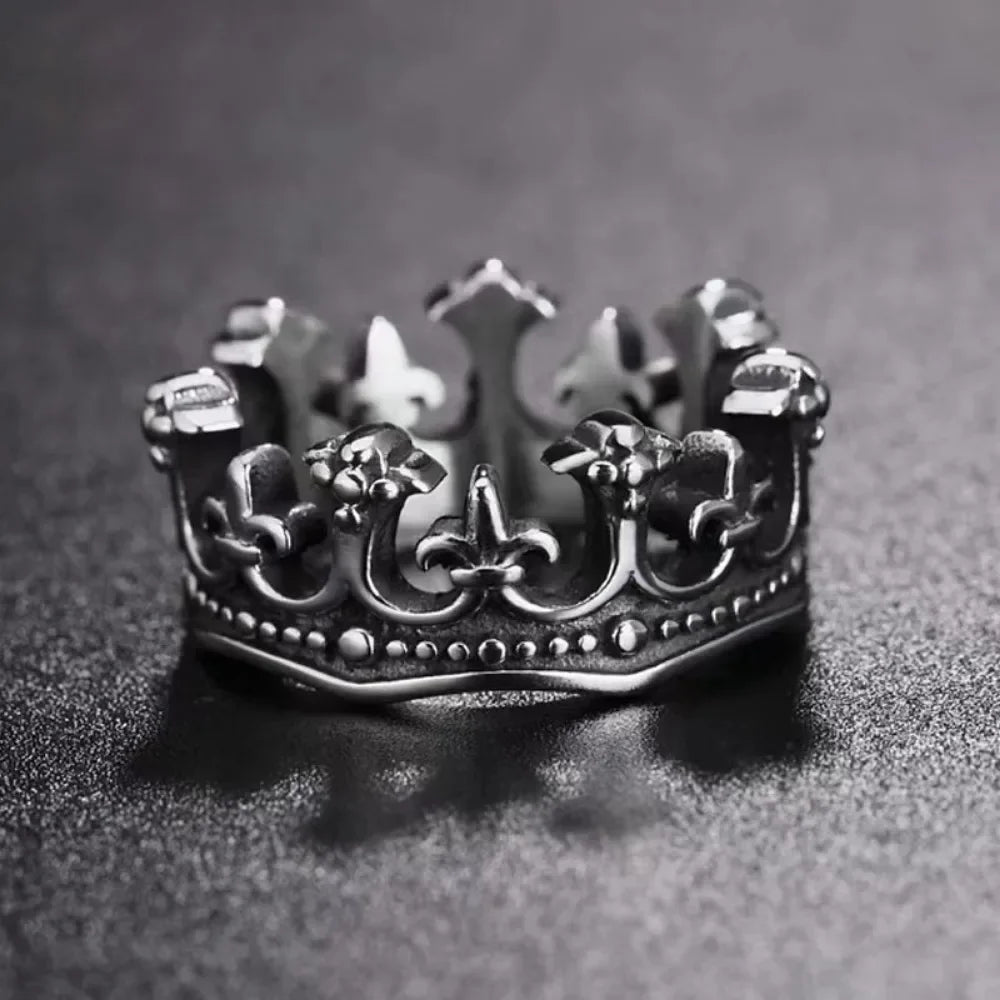 Classic Retro Crown King Ring Personalized Creative Fashion Trend Punk Ring Men and Women Niche Street Party Ring Gift Jewelry