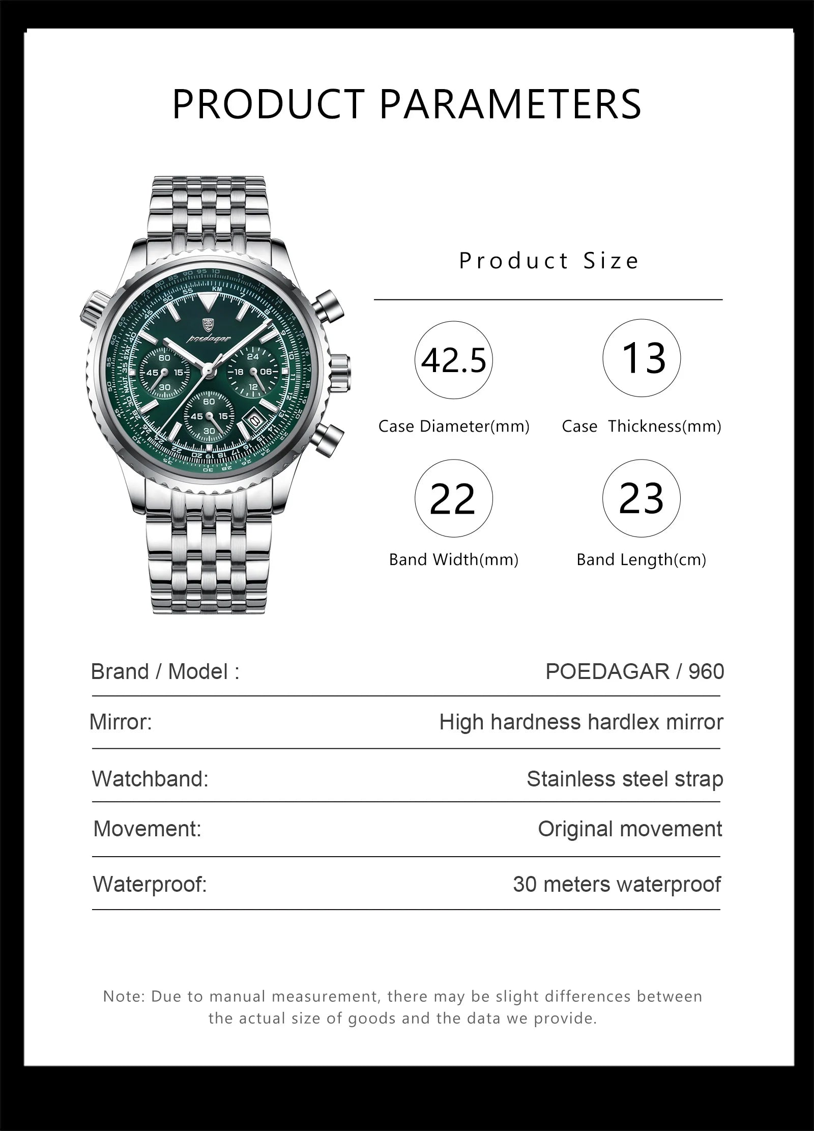 POEDAGAR Luxury Watches For Men Date Chronograph Stainless Steel Man Watch Waterproof Luminous Sport Military Men's Quartz Watch