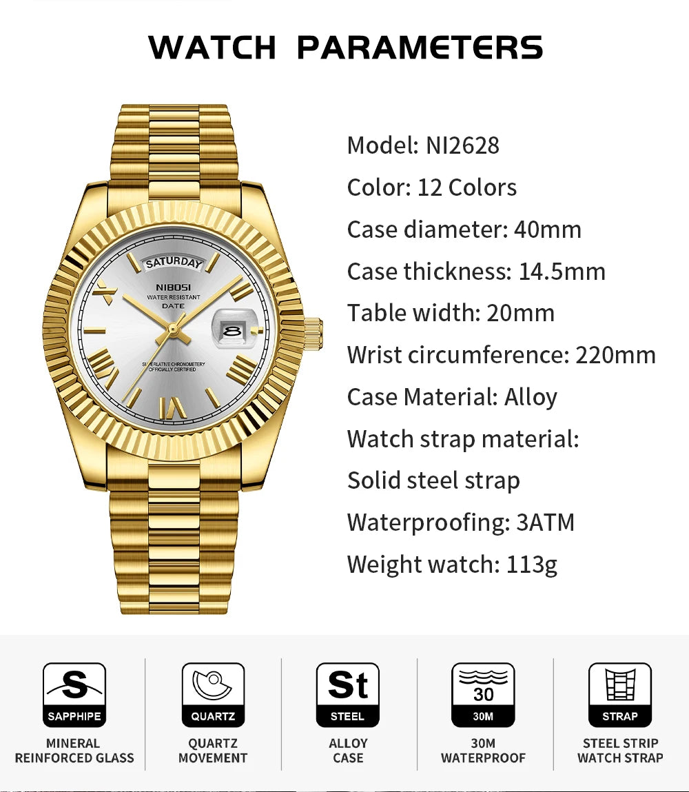 NIBOSI Fashion Men Watches Top Brand Luxury Wristwatch Day Date Miyota Quartz Watch Men Waterproof Steel Male Clock Reloj Hombre