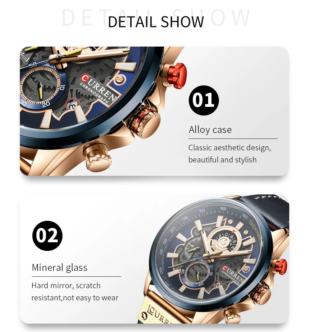 CURREN Watch for Men Top Brand Luxury Leather Strap Quartz Waterproof Wristwatch Fashion Casual Sports Watch Business Date Clock